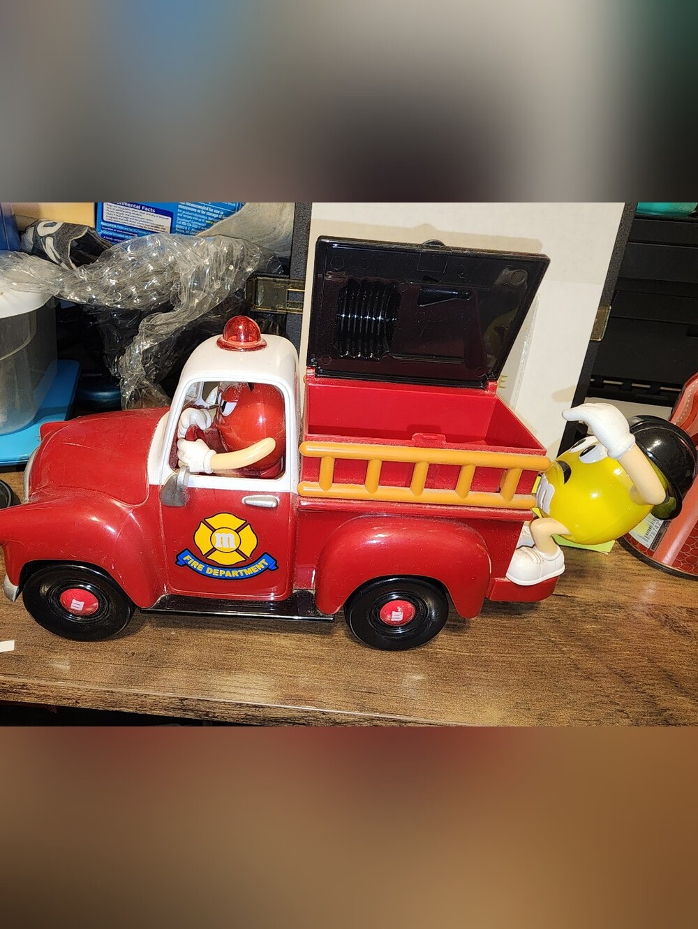 Vintage M&M'S Red Fire Truck with Yellow and White M&M Figures